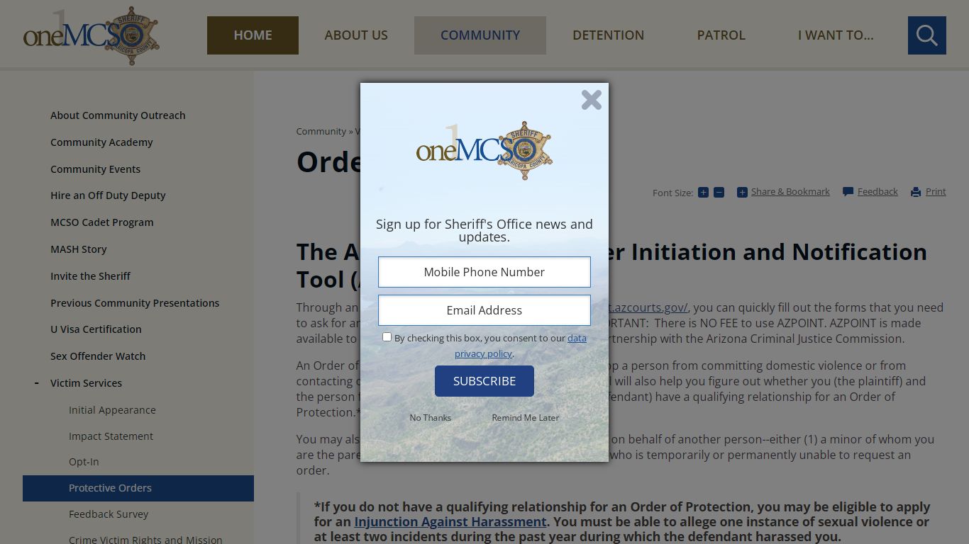 Orders of Protection | Maricopa County Sheriff's Office